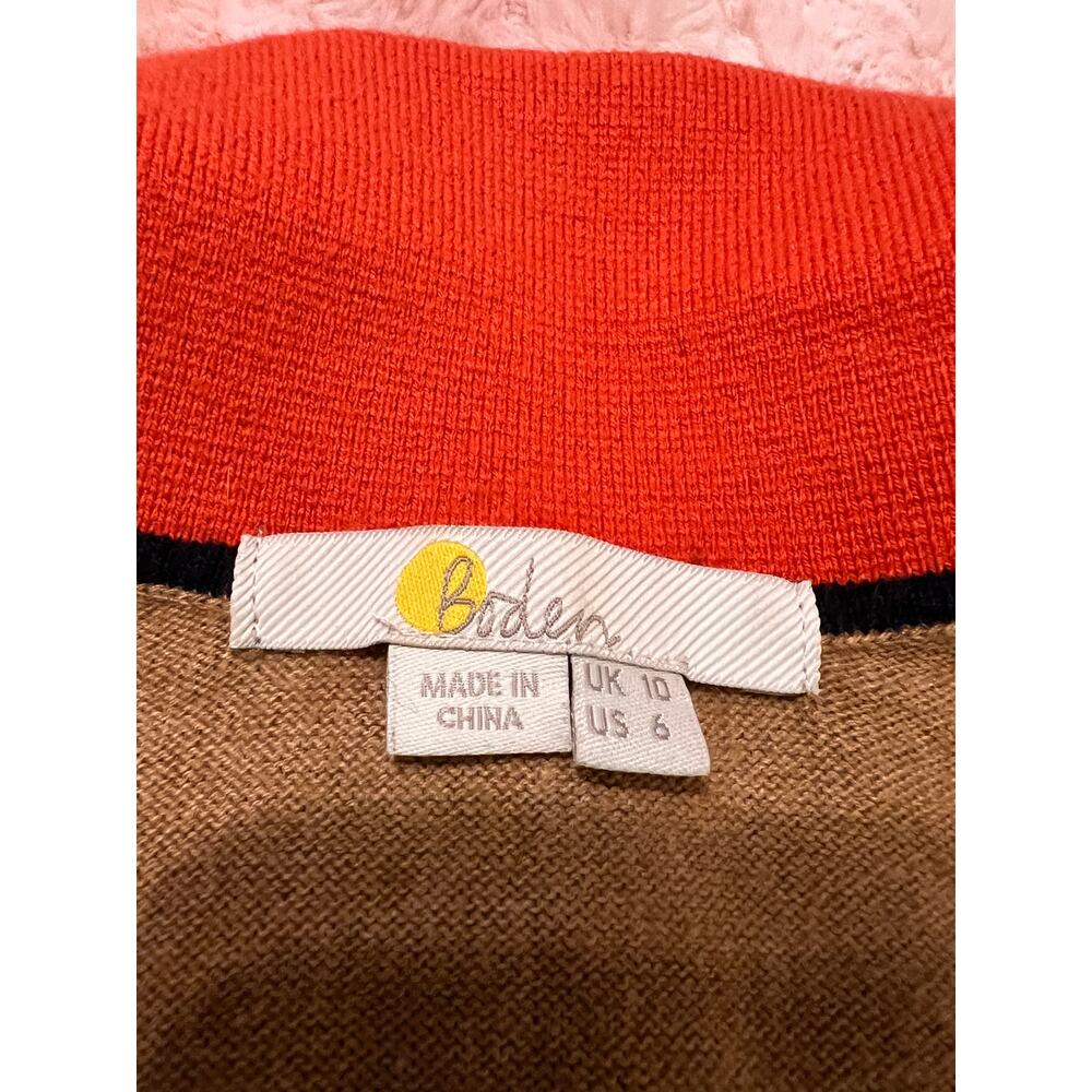 Boden Women’s US 6 Colorblock Rugby Polo Sweater Brown Orange Cream Black - Picture 3 of 4